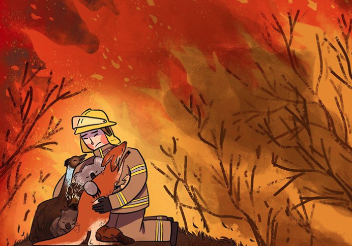山火无情,人间有爱:艺术家集体绘制插画,表达对澳洲大火的关注