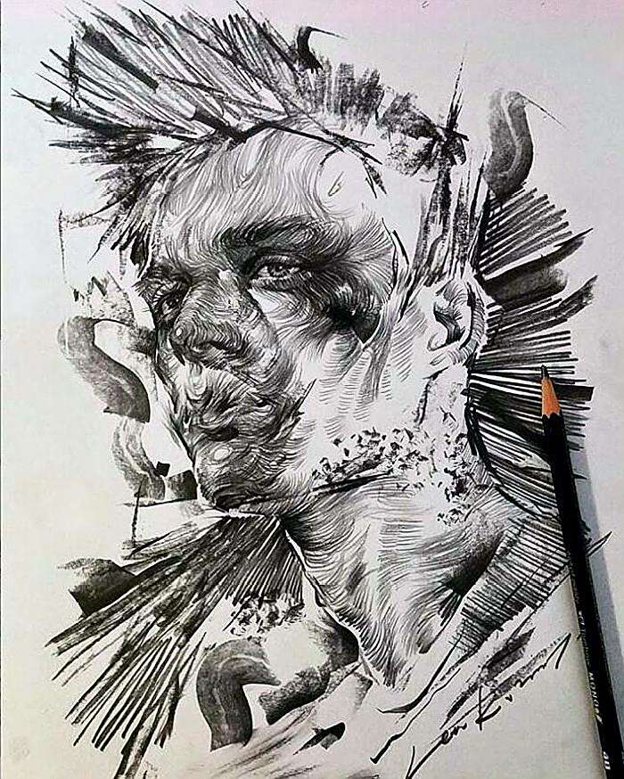 充满力量感的人像铅笔画素描艺术 素描还可以画真漂亮