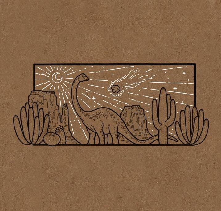 牛皮纸上的黑白色针管笔画,山间景色