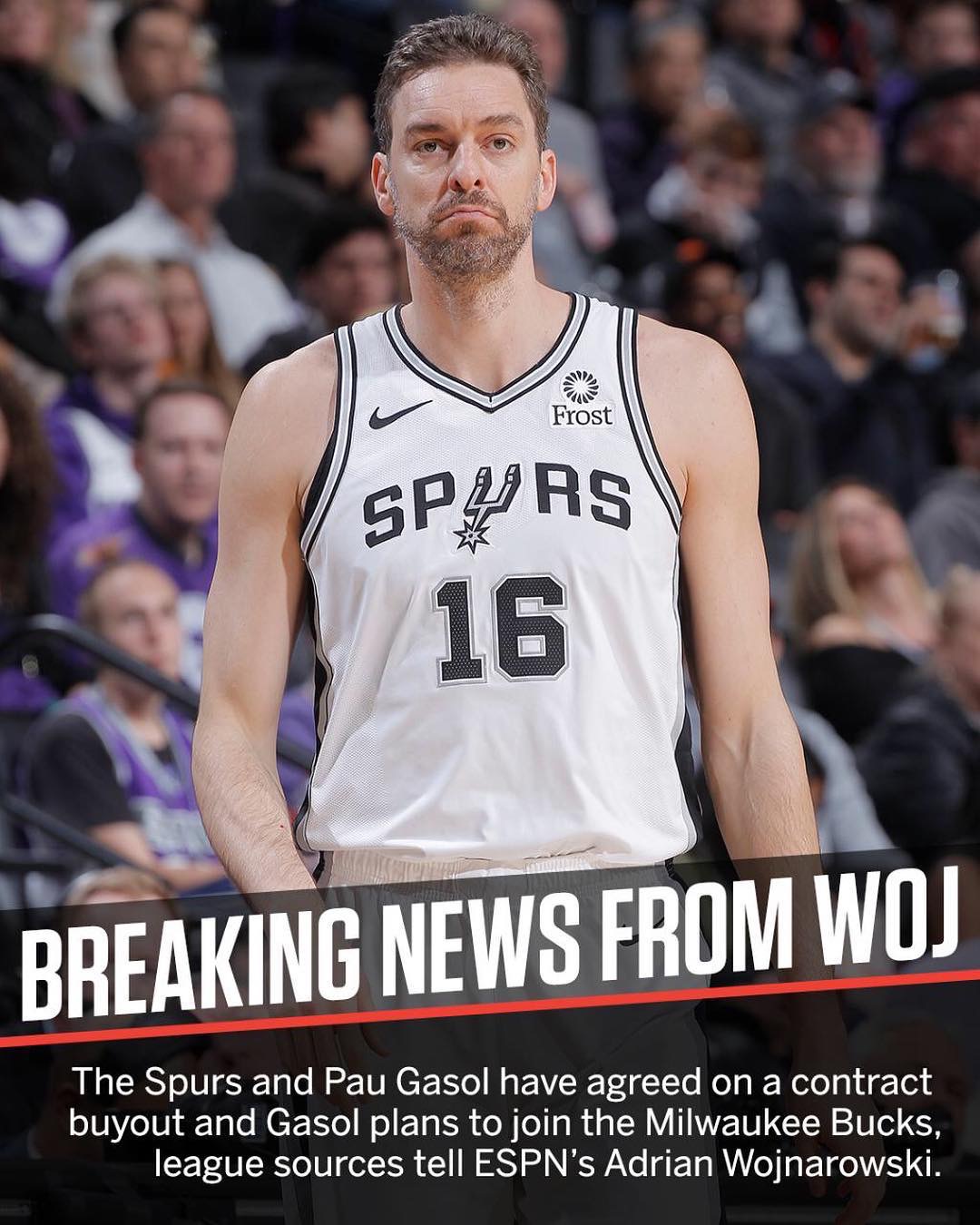 加索尔致谢马刺:感谢你们所有人,马刺加油