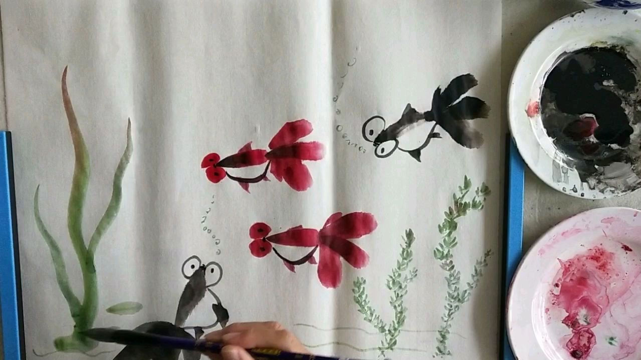 零基础学国画:金鱼、水草的画法,怎样才能画得活灵活现有美感