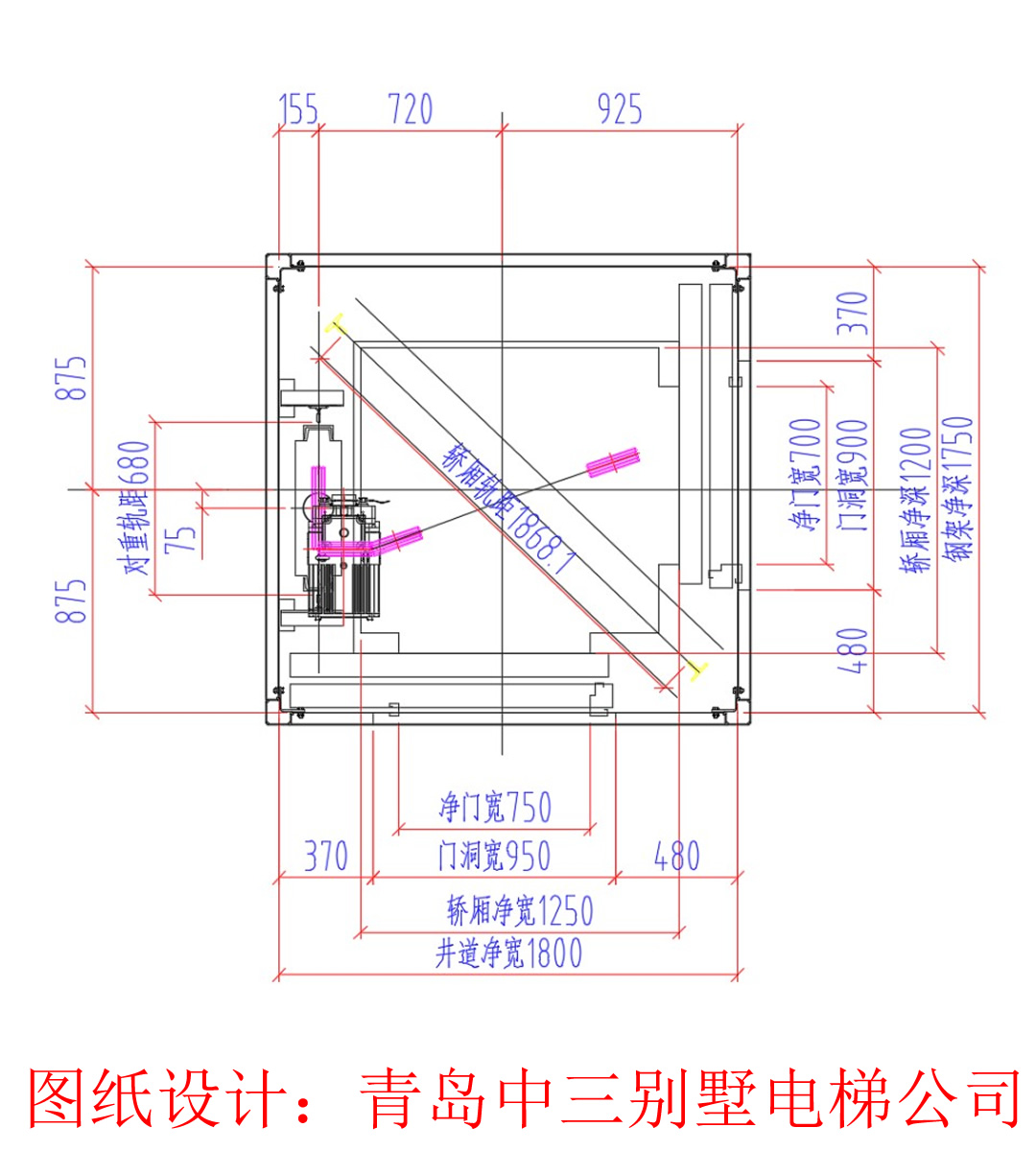 如果采取侧配重结构,轿厢宽度尺寸最多只有600mm,考虑电梯的实用性