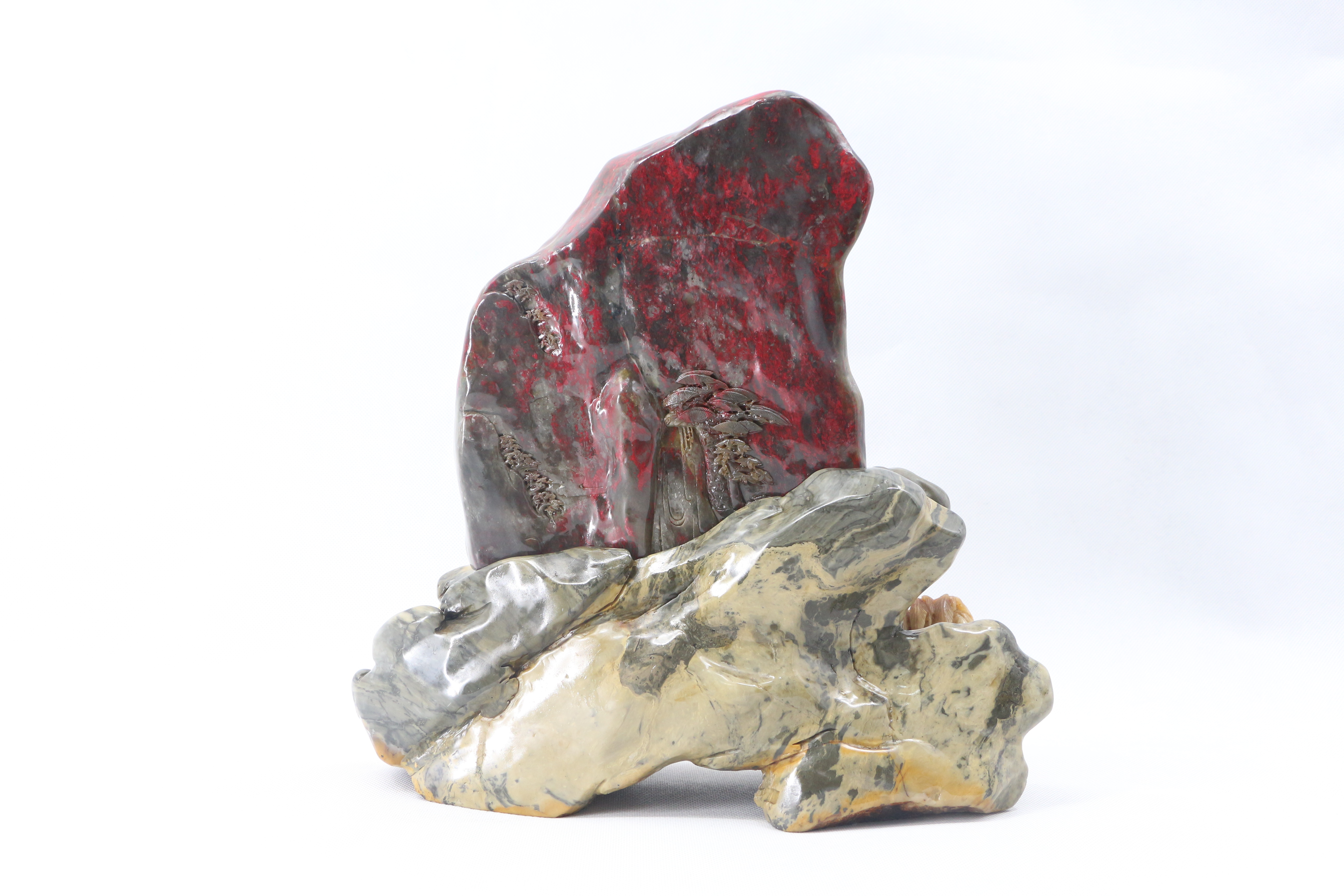 昌化软地牛角冻双面血鸡血石摆件