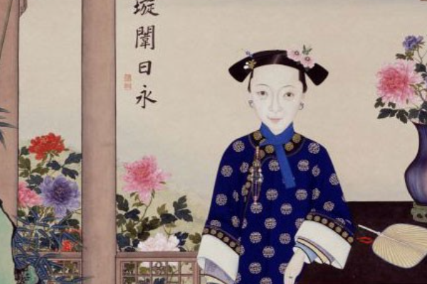 这幅画描绘玫贵妃,春贵人,錱常在花园(可能是圆明园)中钓鱼的情景.