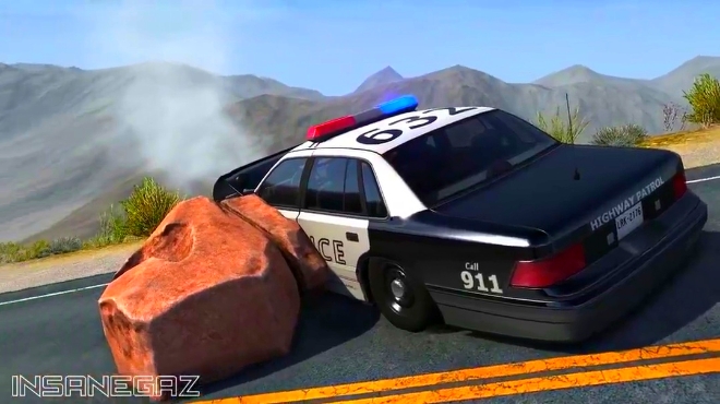 beamng:模拟 疯狂卡车与警车碰撞,破坏力太强了!