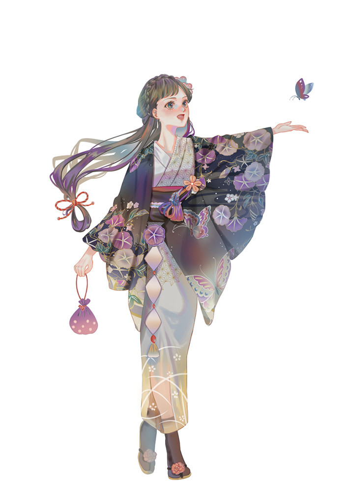 一组画技优秀的人物插画作品"浴衣和服少女"画风很有日本特色