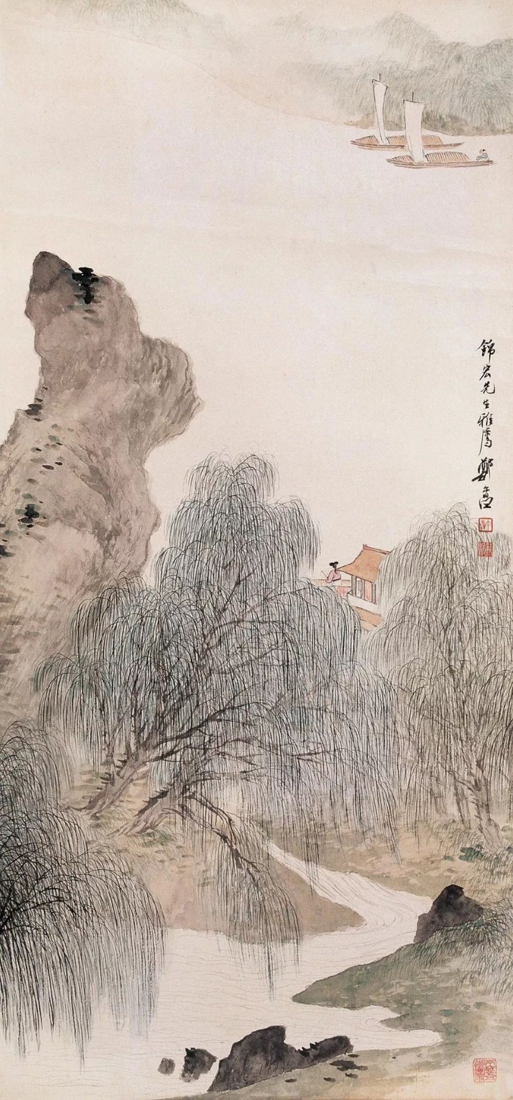 民国海上画坛大佬郑午昌山水画柳一绝,人称"郑杨柳"