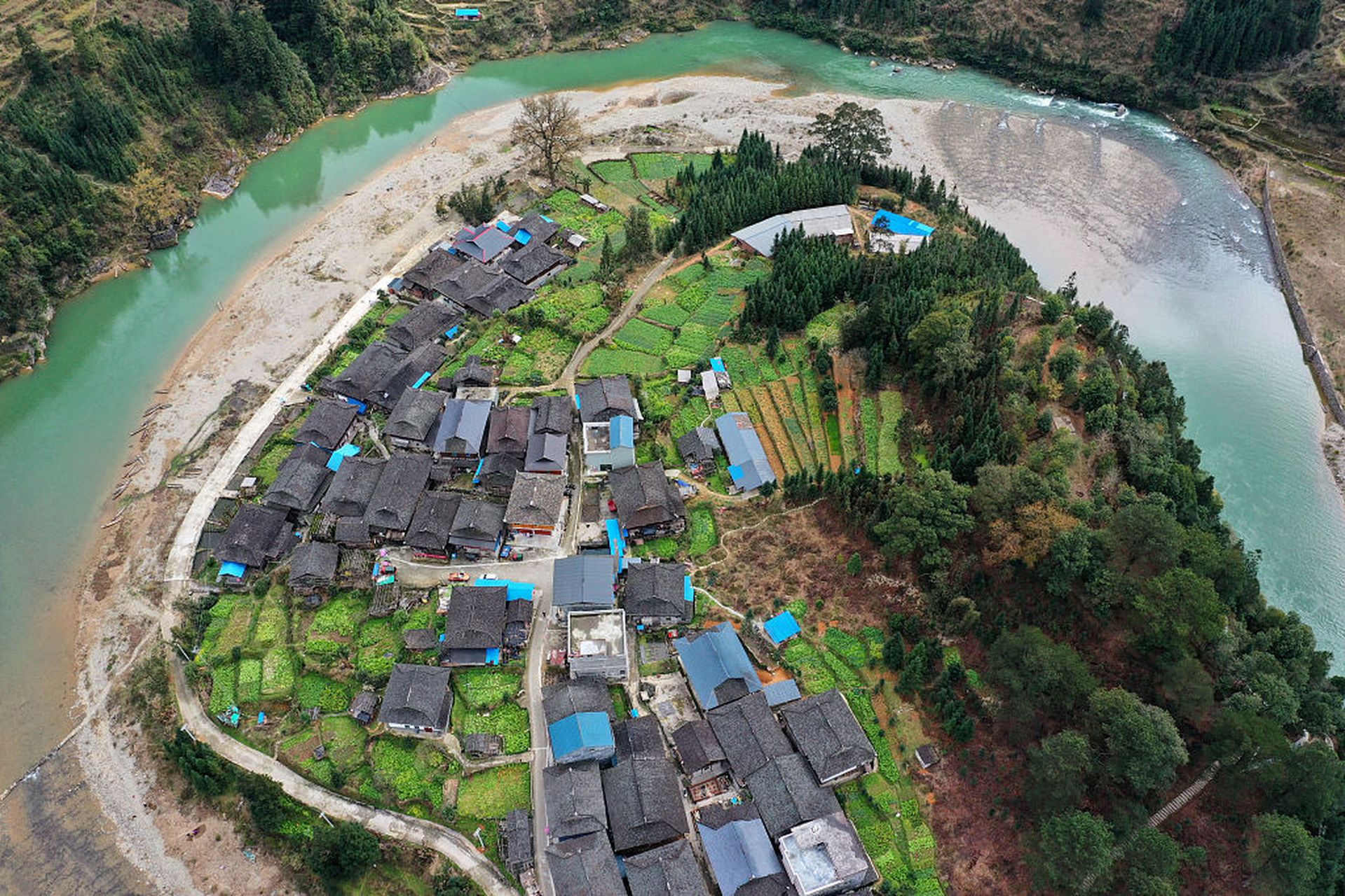 贵州黔东南,从江县刚边乡风光旖旎,生态植被,曲线梯田,山川河流,乡村