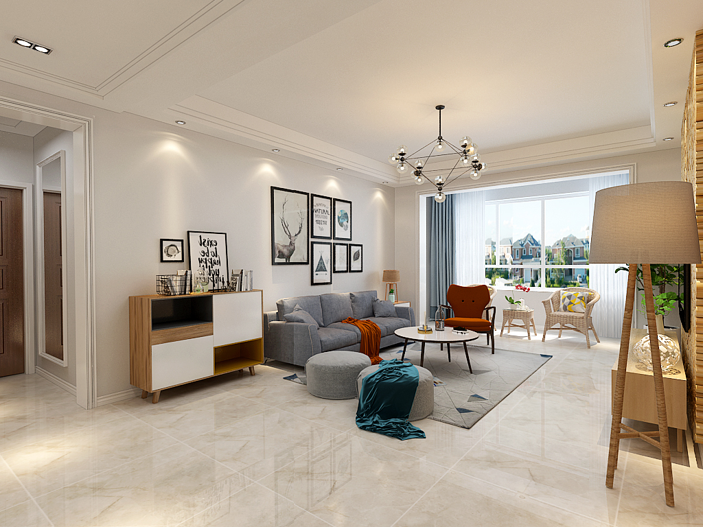 北欧风格客厅客厅地砖好打理颜色浅使得整体空间感增大