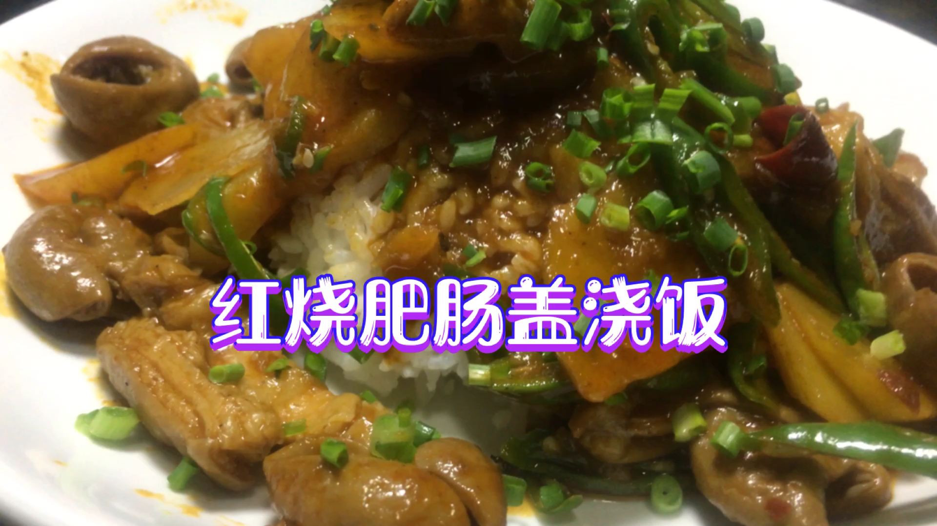 超级美味的红烧肥肠盖浇饭、肥肠有嚼劲、吃了满口留香