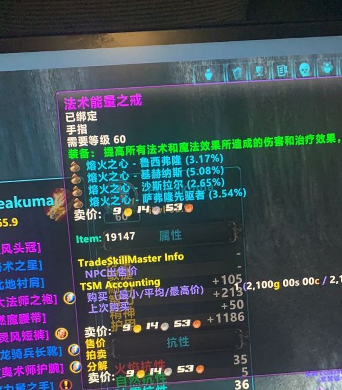 魔兽世界怀旧服 2100金拍了个法术能量戒指,突然感觉有点亏,看到好