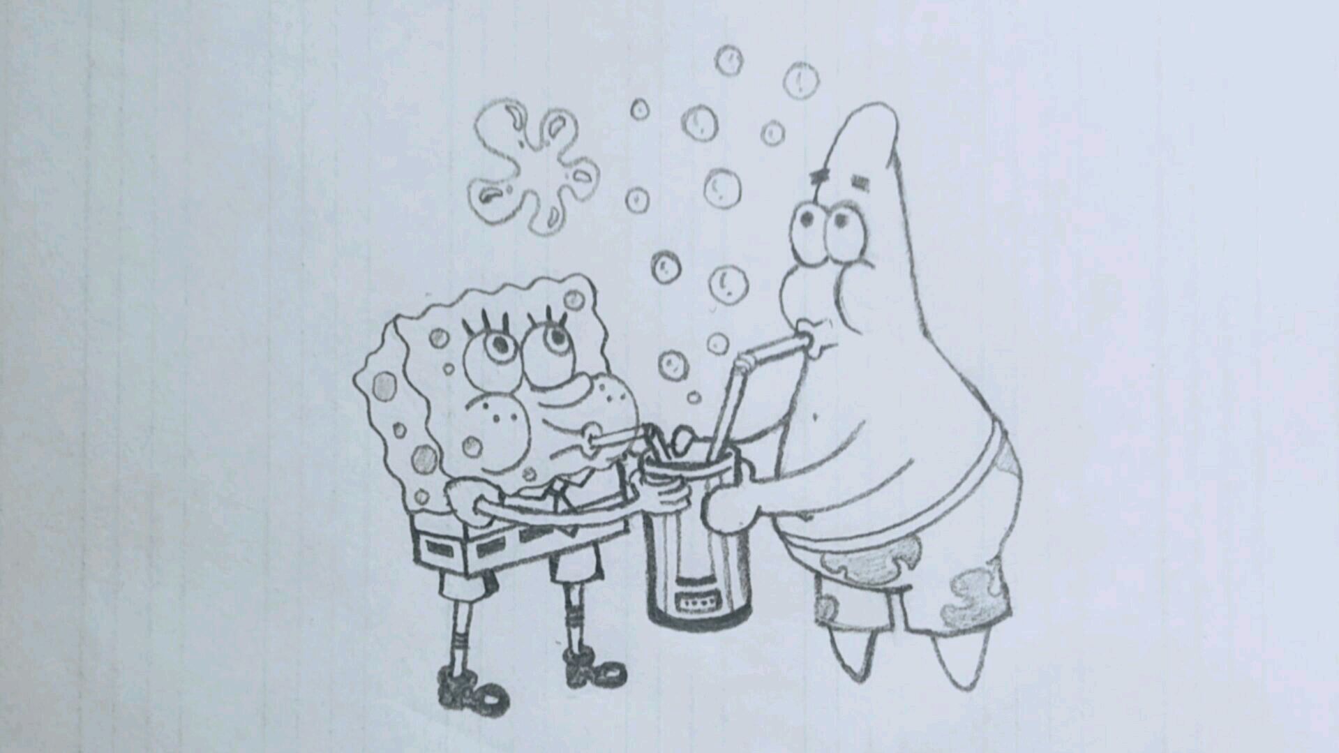铅笔画海绵宝宝和派大星