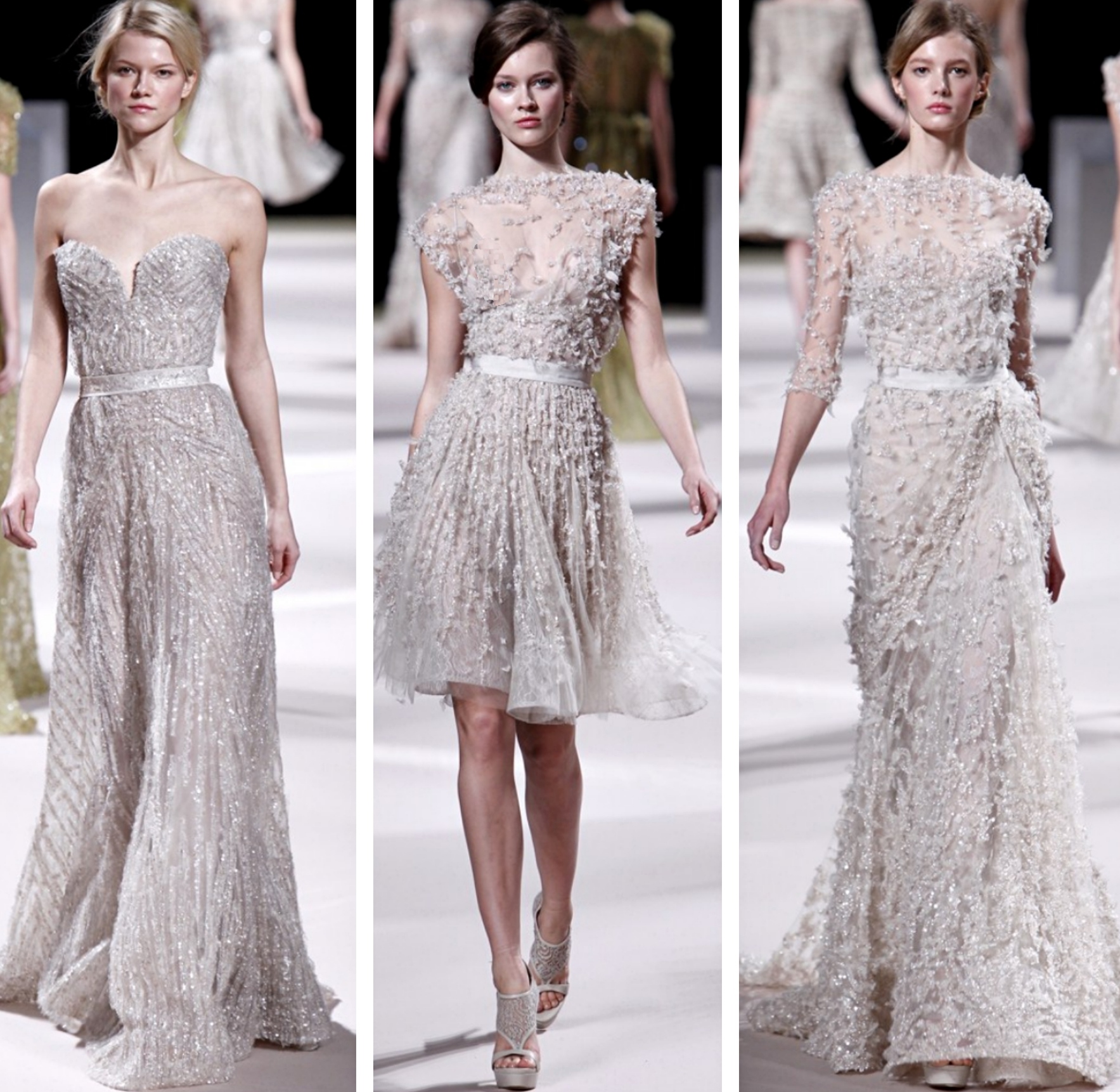 elie saab发布于9年前的仙气高定礼服:缀满花朵的蕾丝雪纺薄纱裙