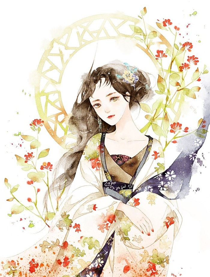 古风女子水彩|画师清茗作品:淡雅中带着一抹哀愁,让人心生怜爱