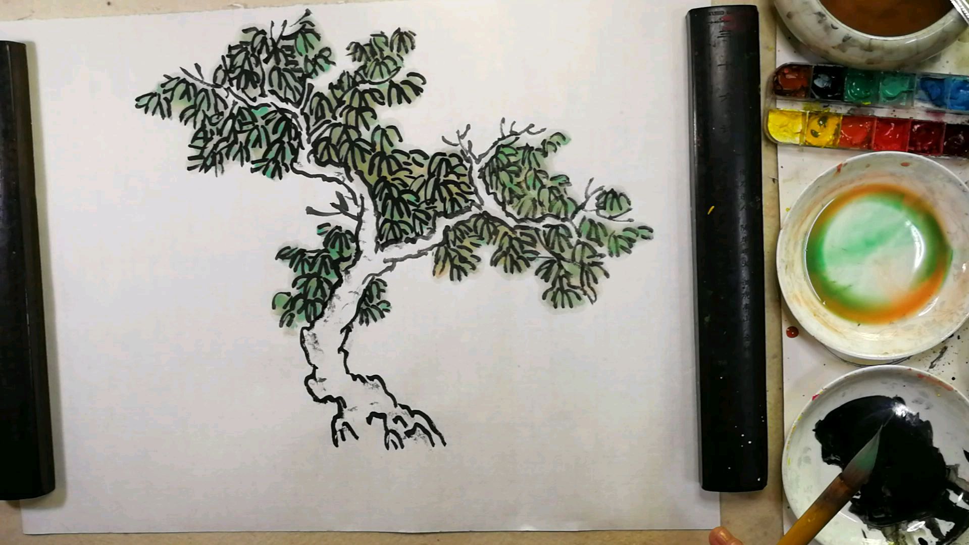 第二讲树叶的基本画法:2夹叶树的画法与步骤5全干后着色