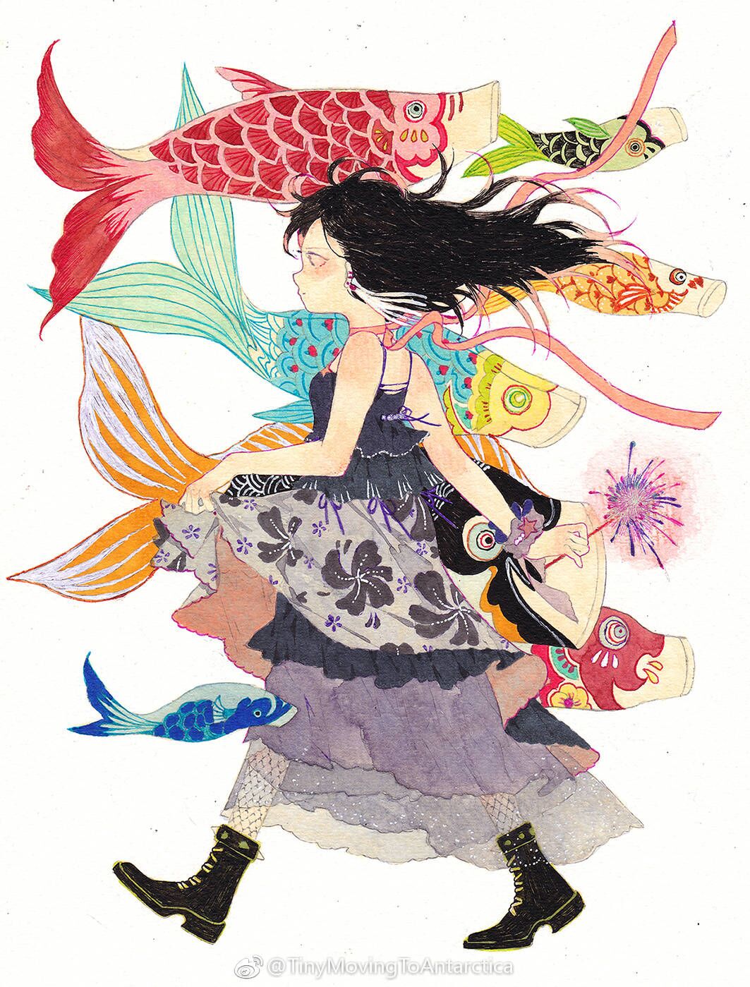 一组少女心燃炸了的女孩插画,画风超赞,颜色鲜明超好看