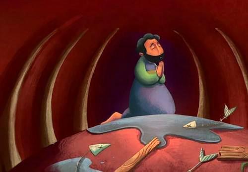 逃离上帝之命的先知约拿,被鱼吞,被暴晒,就想让尼尼微人被惩罚