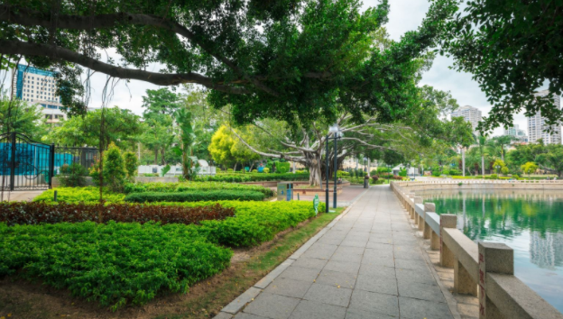 胖虎旅游:福建厦门著名景点,松柏公园!公园里有个湖,绿地,树,花等.