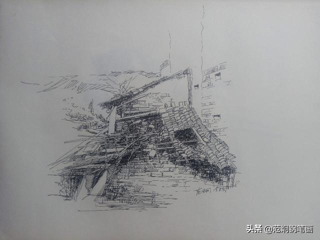 范炯钢笔画手绘破旧的小木屋绘画教学步骤