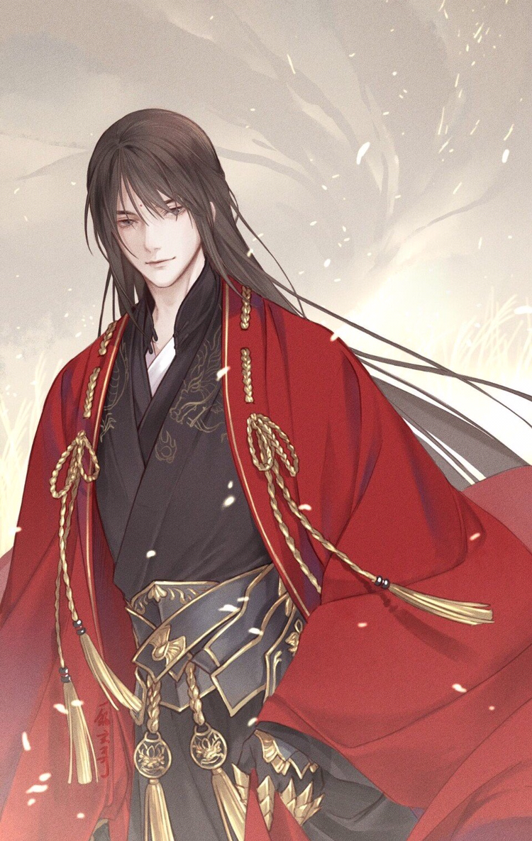 人物绘画,红色系古风人物插画,妩媚的白狐.作者:一锅玄哥