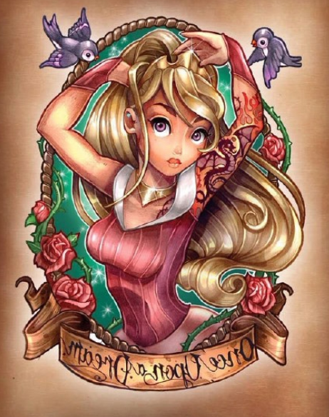 当迪士尼公主纹上纹身时,茉莉公主背后的图案太帅气了!