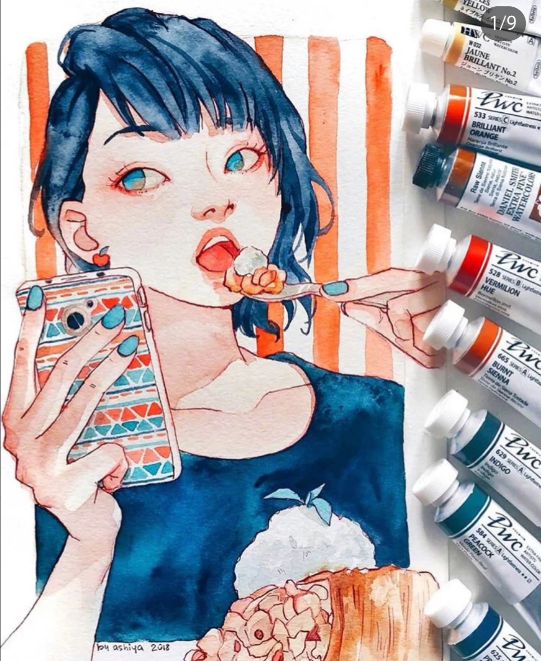 色彩明丽的水彩人物插画分享~好喜欢作者的画风