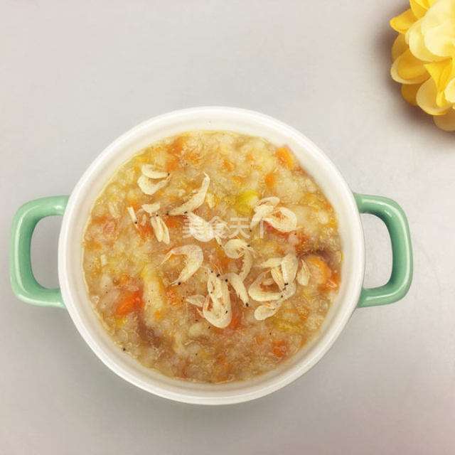 五彩鲜蔬虾米粥,口感特别滑嫩,虾仁脆口鲜美,宝妈们都来看看吧