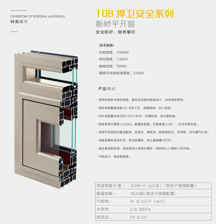 正金门窗108捍卫断桥平开窗系列