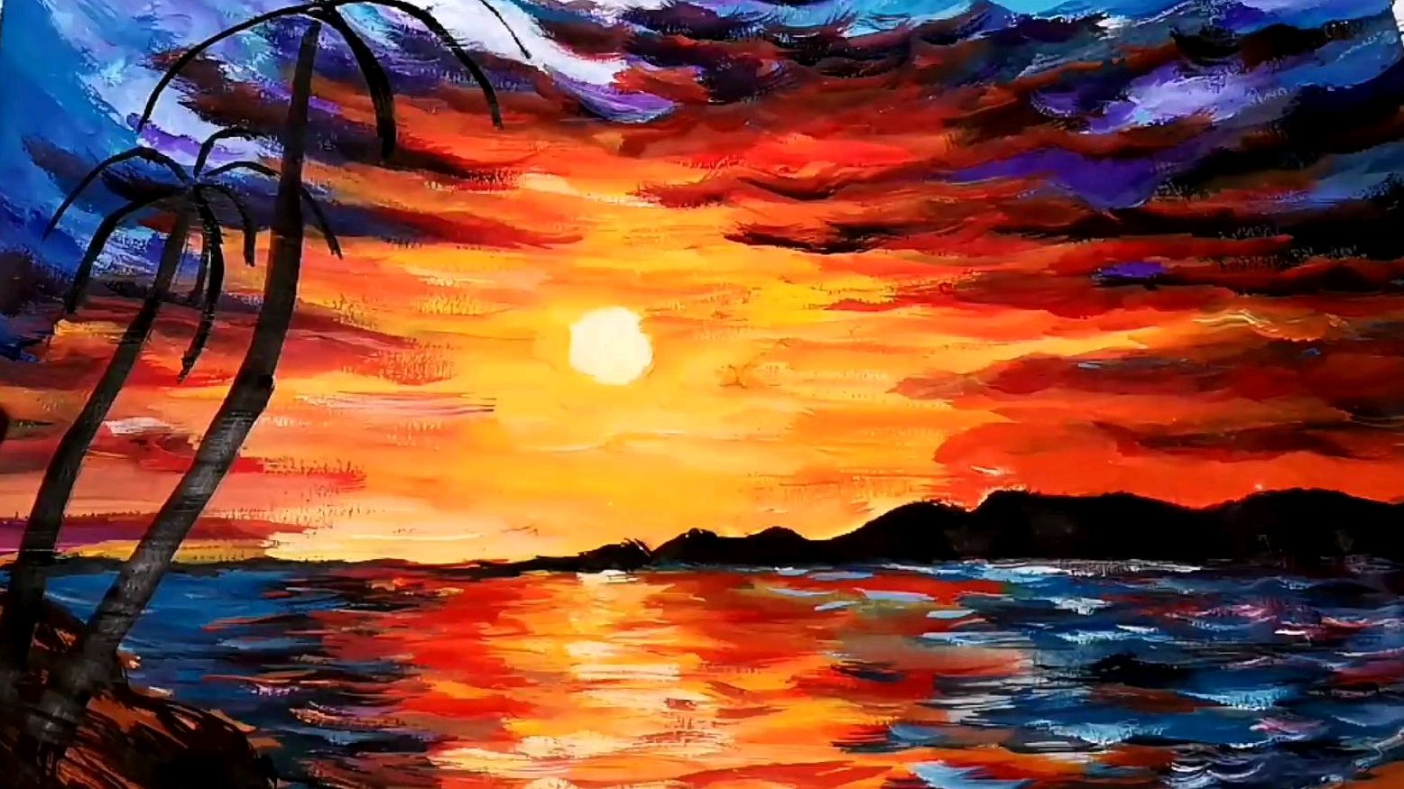初学者学画水粉画夕阳海景(一)