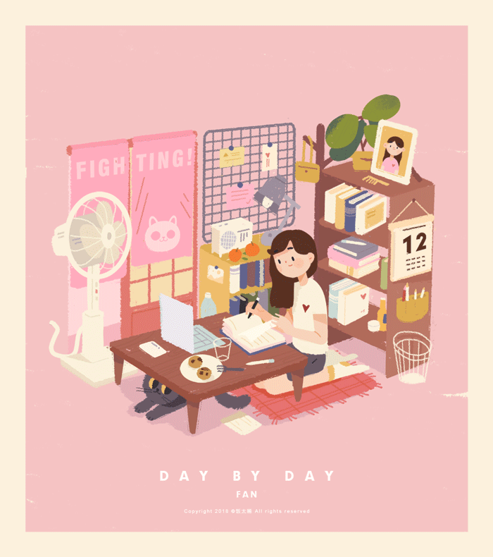 「一个人的生活」微动gif插画,坚强外表有个软萌内心,用画表达