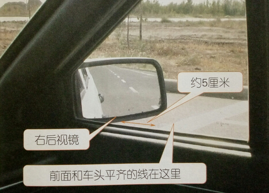 2,不借助倒車系統,看後視鏡確定車輛後保險槓位置(車尾位置)的方法