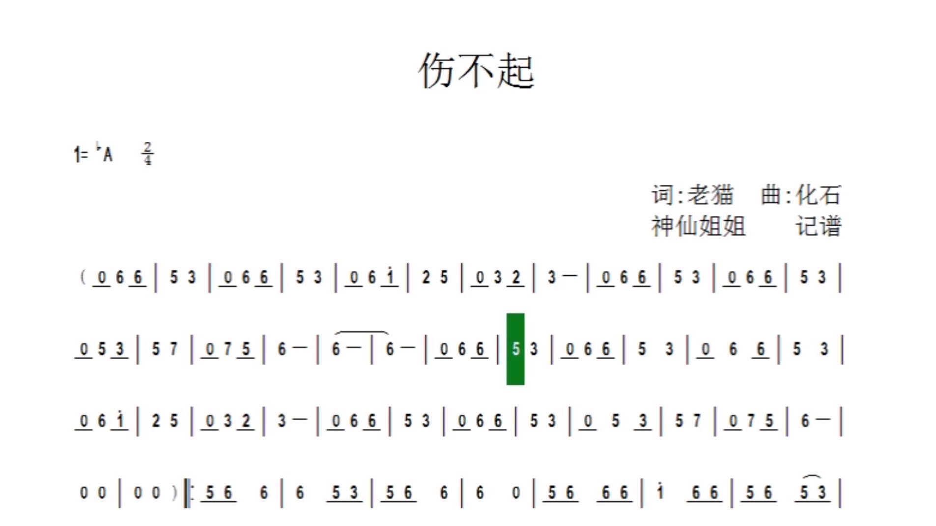 [图]《伤不起》歌曲动态曲谱,每天跟我练习唱一遍