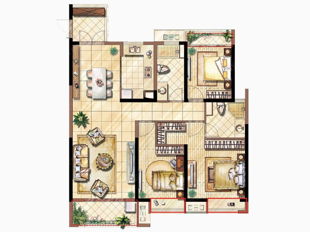 易打理 以下就是本套新华联奥莱悦府小区145平米四居室房子的户型图
