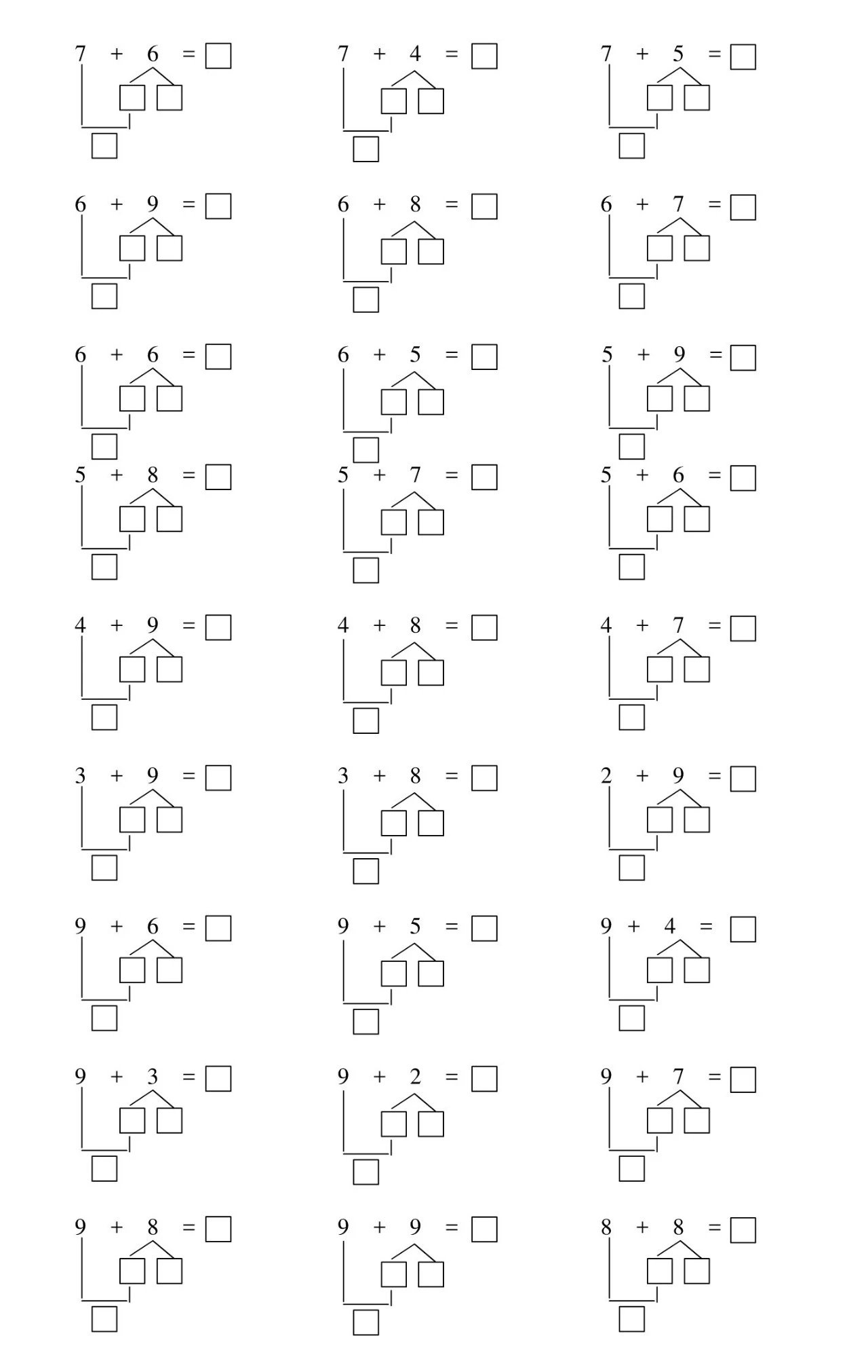 一年级数学下册破十法,凑十法练习题12套