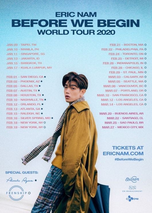 「星闻」eric nam首次举行世界巡演!solo歌手历届最多城市