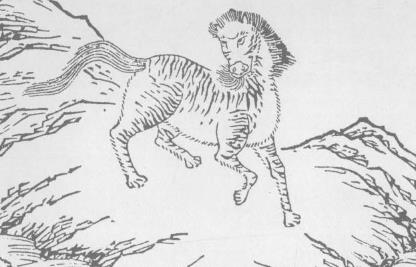 兽,据书中描述驺虞是一种虎躯猊首,白毛黑纹的大型虎类,生性十分仁慈