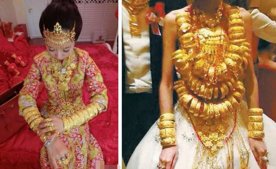 中国最"土豪"的婚俗,新娘浑身金首饰,脖上挂满大金镯
