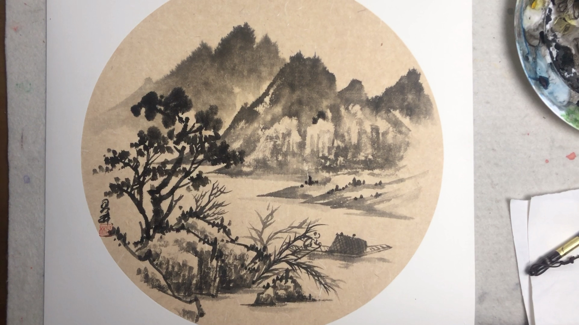 初学山水不知道怎么入手,试试这张国画水墨小品