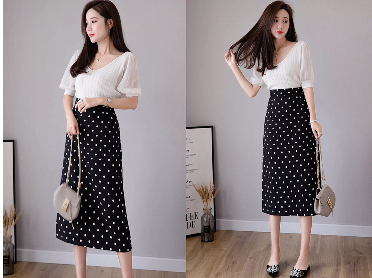 波点半身裙 平底鞋,夏季很复古又显气质的搭配,跟着穿就对了!