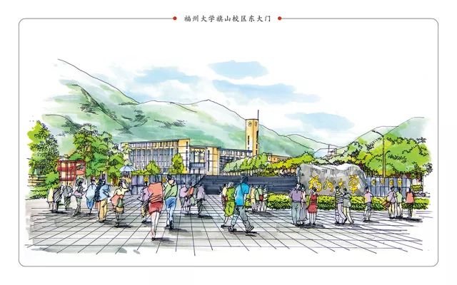 手绘校园 | 福州大学:走过龙舟码头,静享福友阁静谧时光