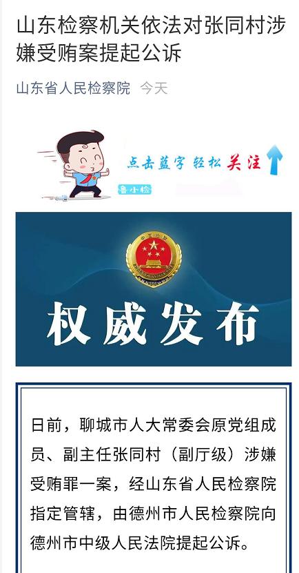 按察司丨聊城人大常委会原副主任张同村被起诉