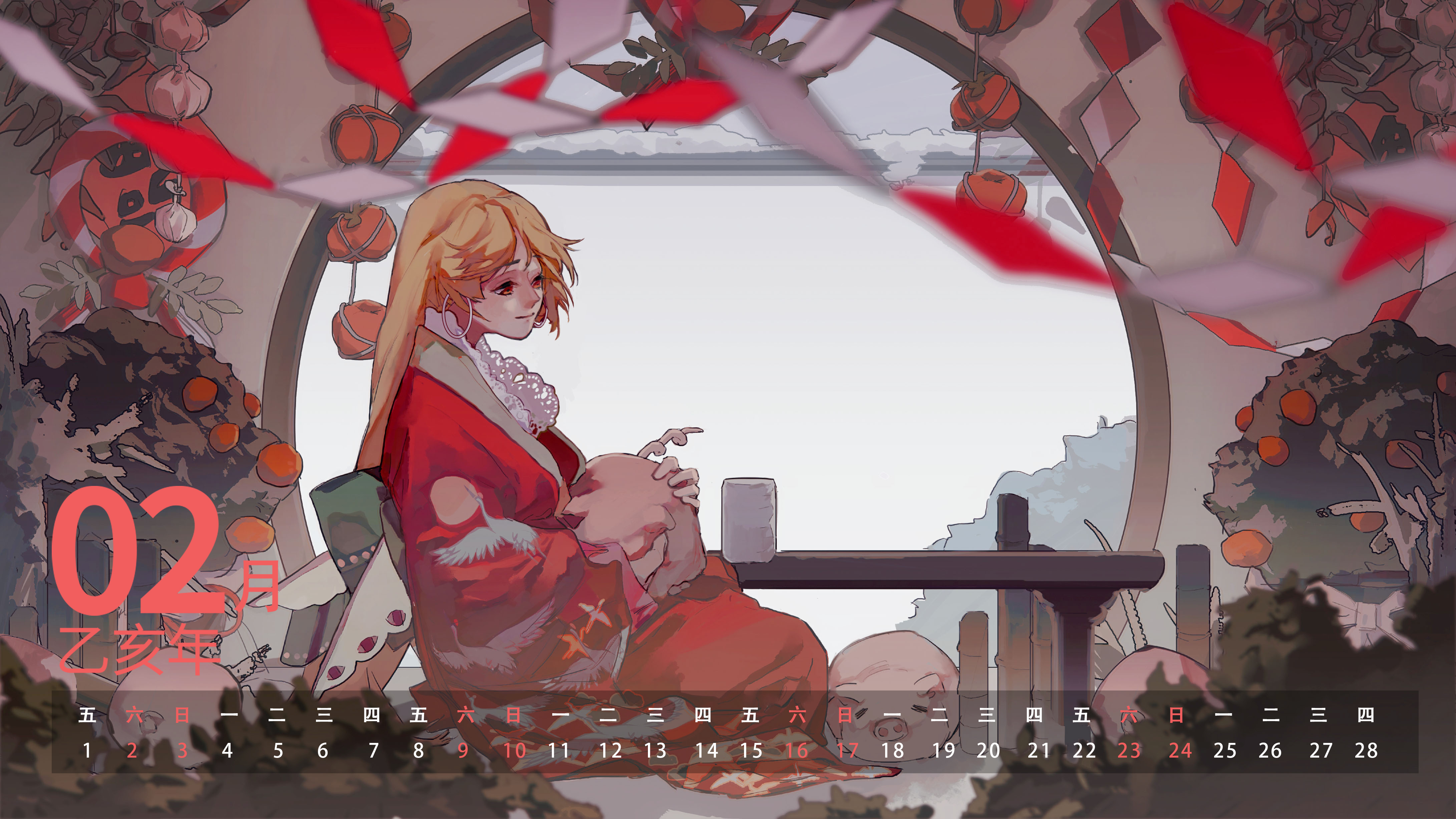 「壁纸」青瓦白墙被小雪,屋内得闲抱猪眠 飞车手游二月贺岁壁纸