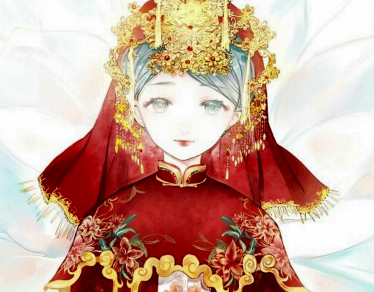 动漫古风女子出嫁壁纸,妆罢低声问夫婿,画眉深浅入时无?