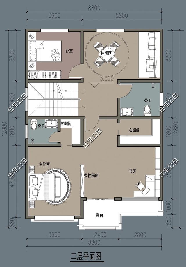 9x13米农村别墅,4室2厅6卫3书房,多套卧室带内卫尽享舒适生活