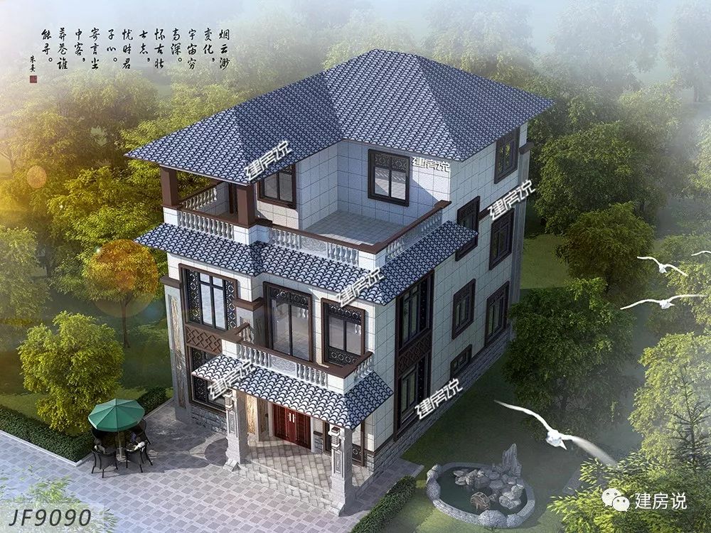 今天这款 揭阳市唐总私人定制的三层新中式别墅,面宽仅9米,照样把新