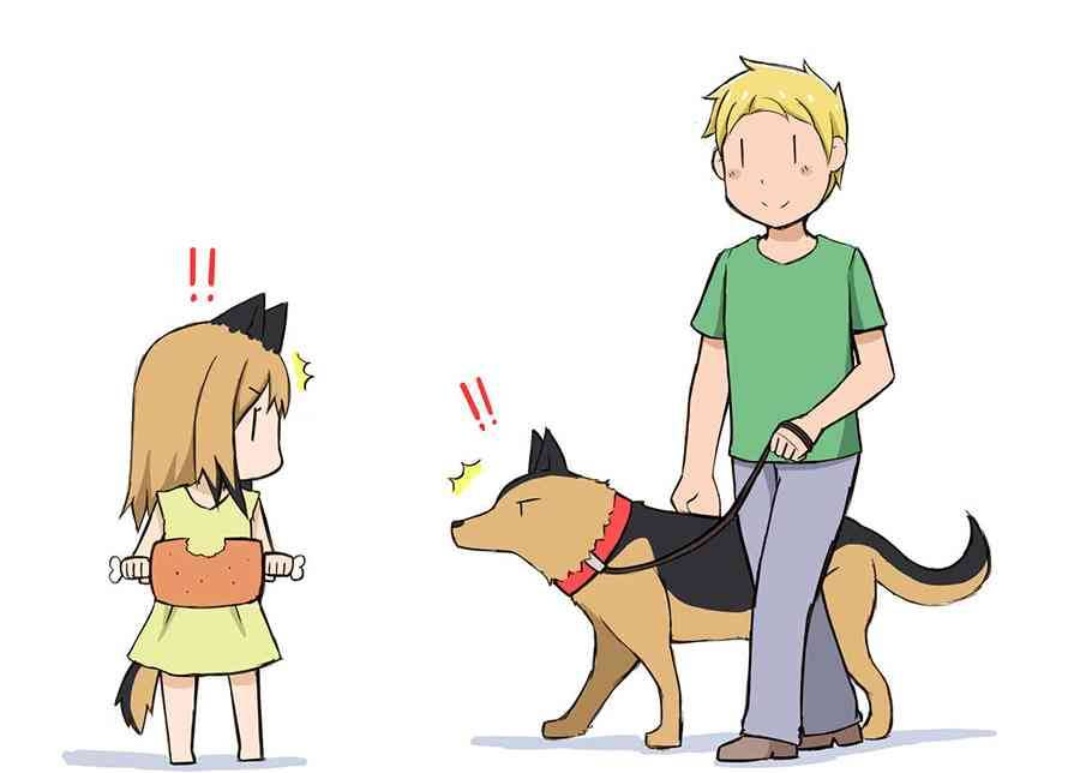 漫画:男子牵着狗出去溜,回去时牵的却变成小女孩,是赚还是亏?