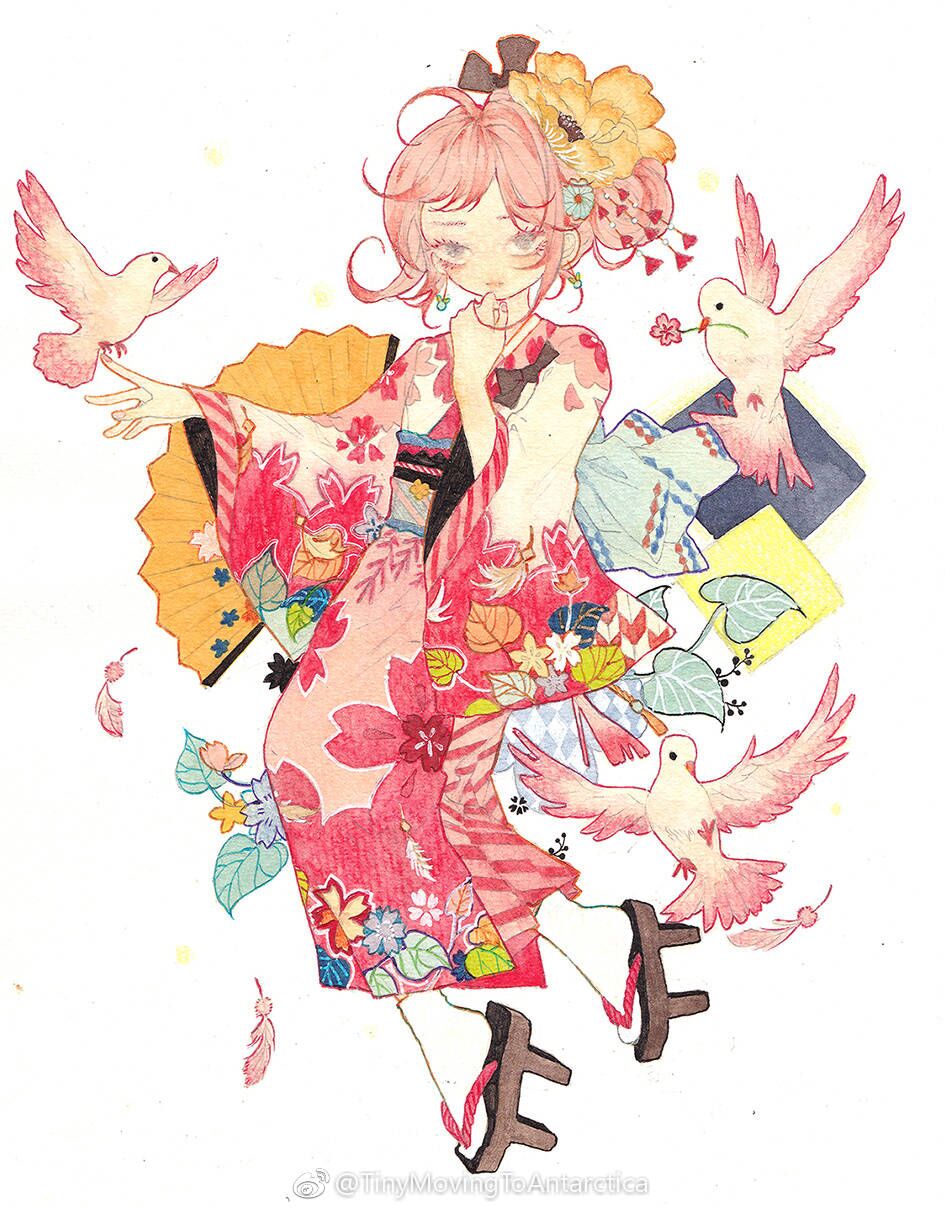 一组少女心燃炸了的女孩插画,画风超赞,颜色鲜明超好看,来自插画师