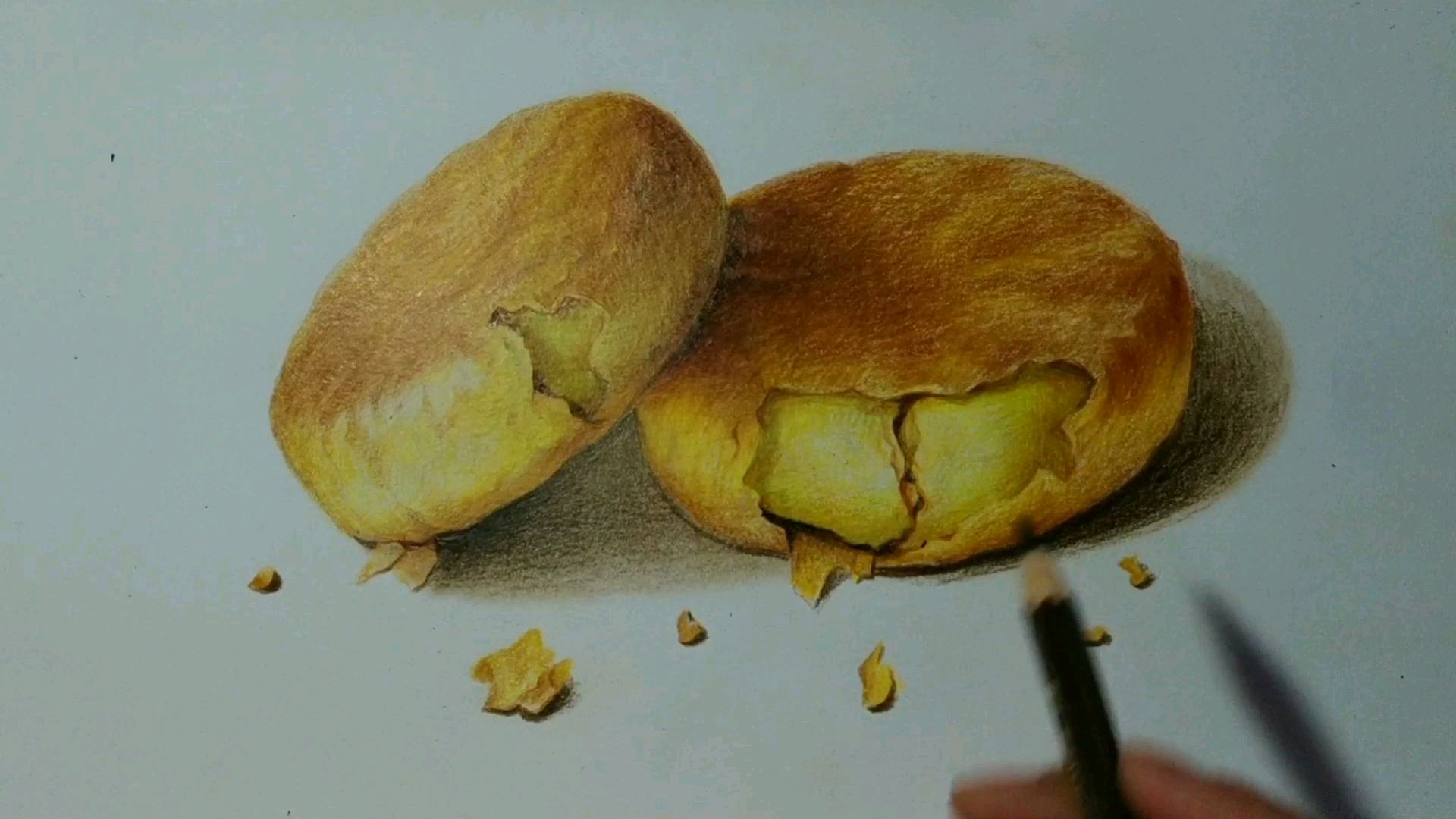 彩铅画油酥饼教程