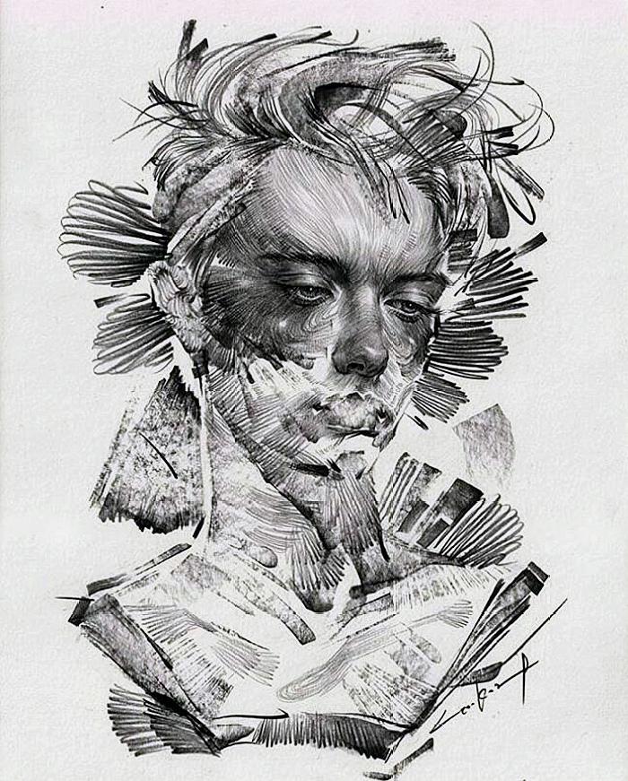 充满力量感的人像铅笔画素描艺术 素描还可以画真漂亮