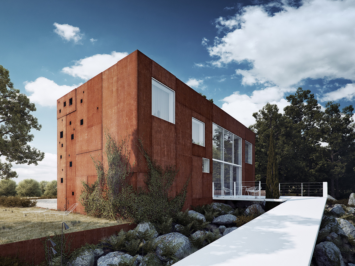 被被窗户和封闭的通风道刺穿的frame house